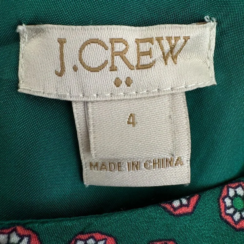 J CREW Factory Gallery Green Medallion Pink Paisley Preppy Shift A Line Dress 4